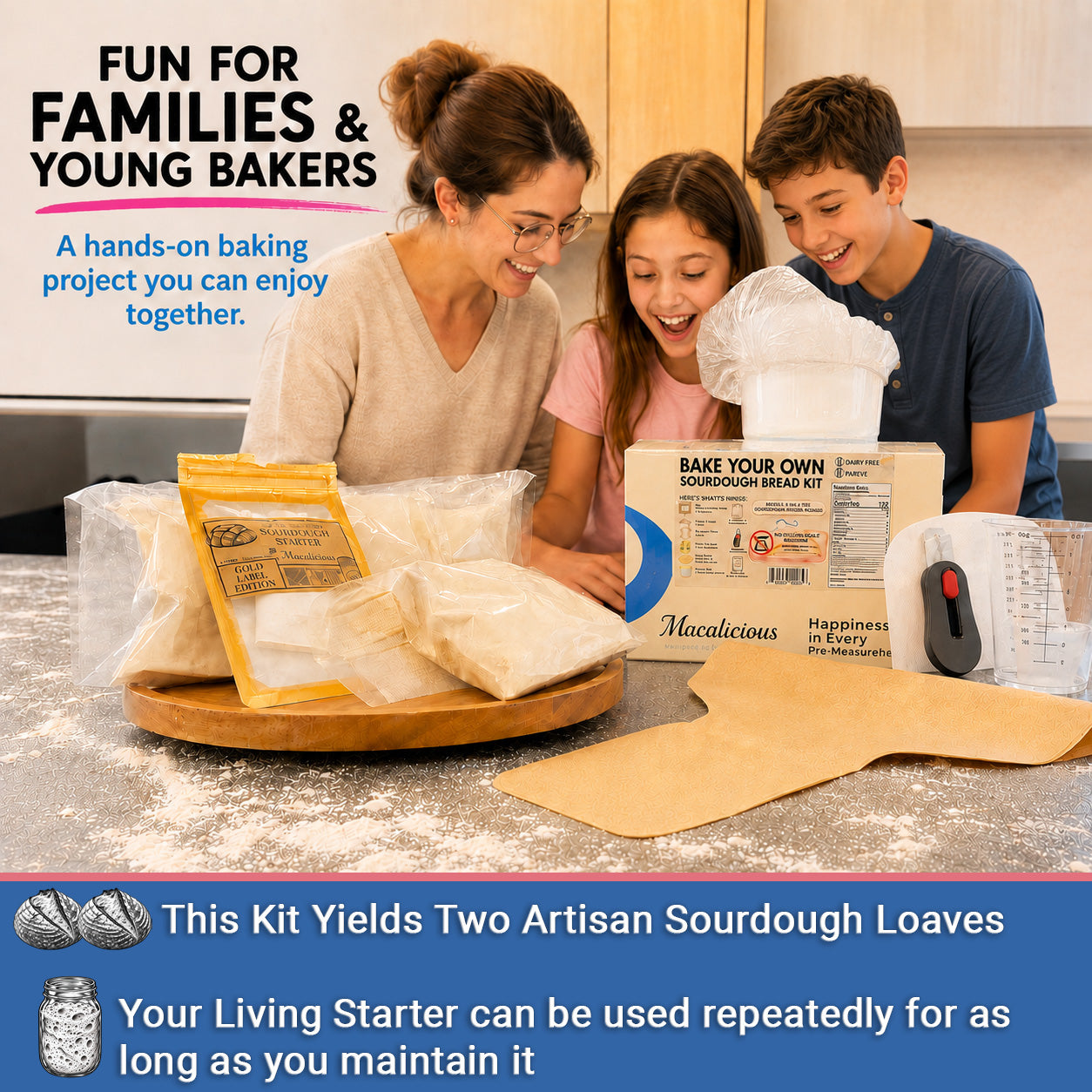 Macalicious Bake Your Own Sourdough Kit includes Flour, Starter & all Tools