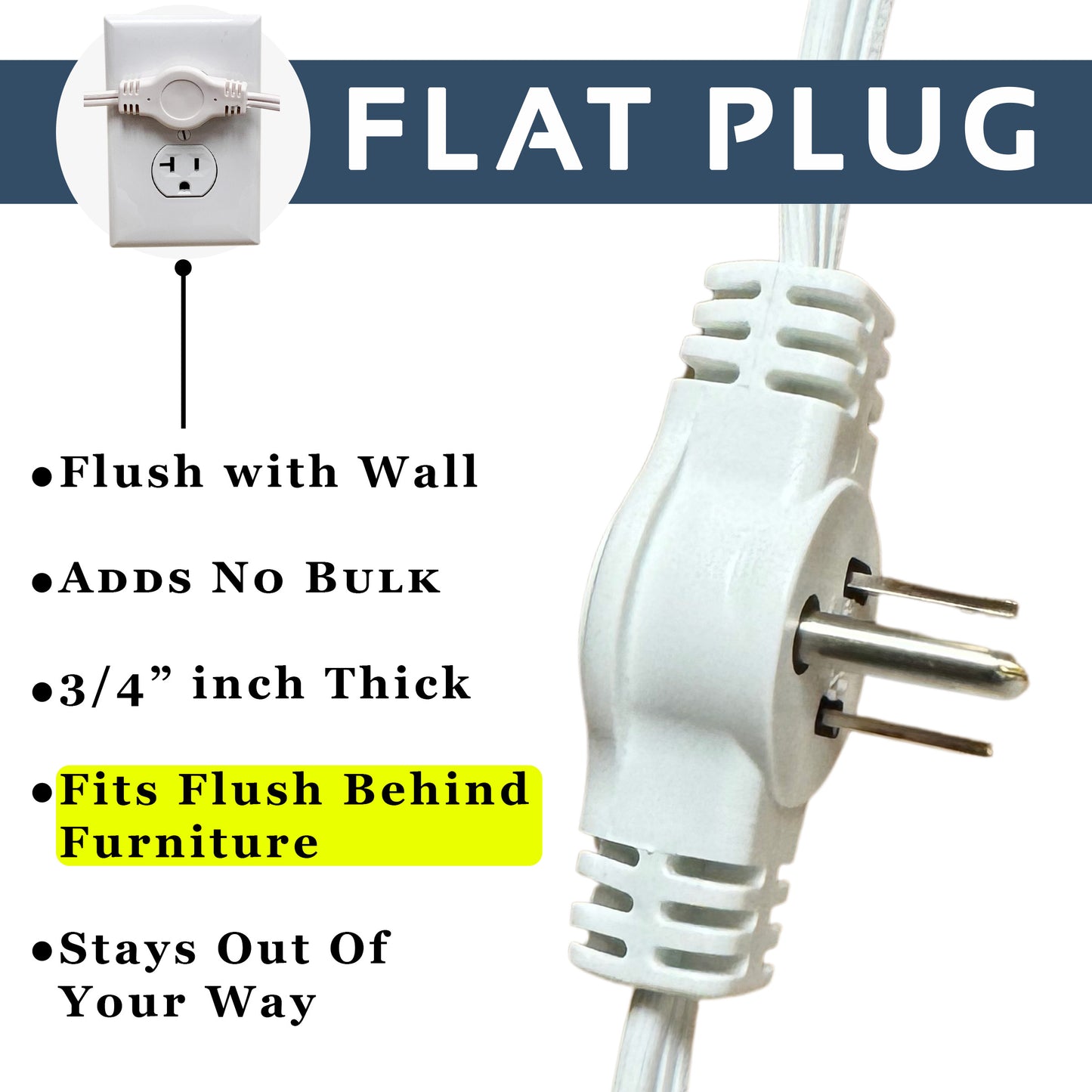 Twin Head Double Extension Cord for Home Office & Behind the Bed & Sofa (USA only)