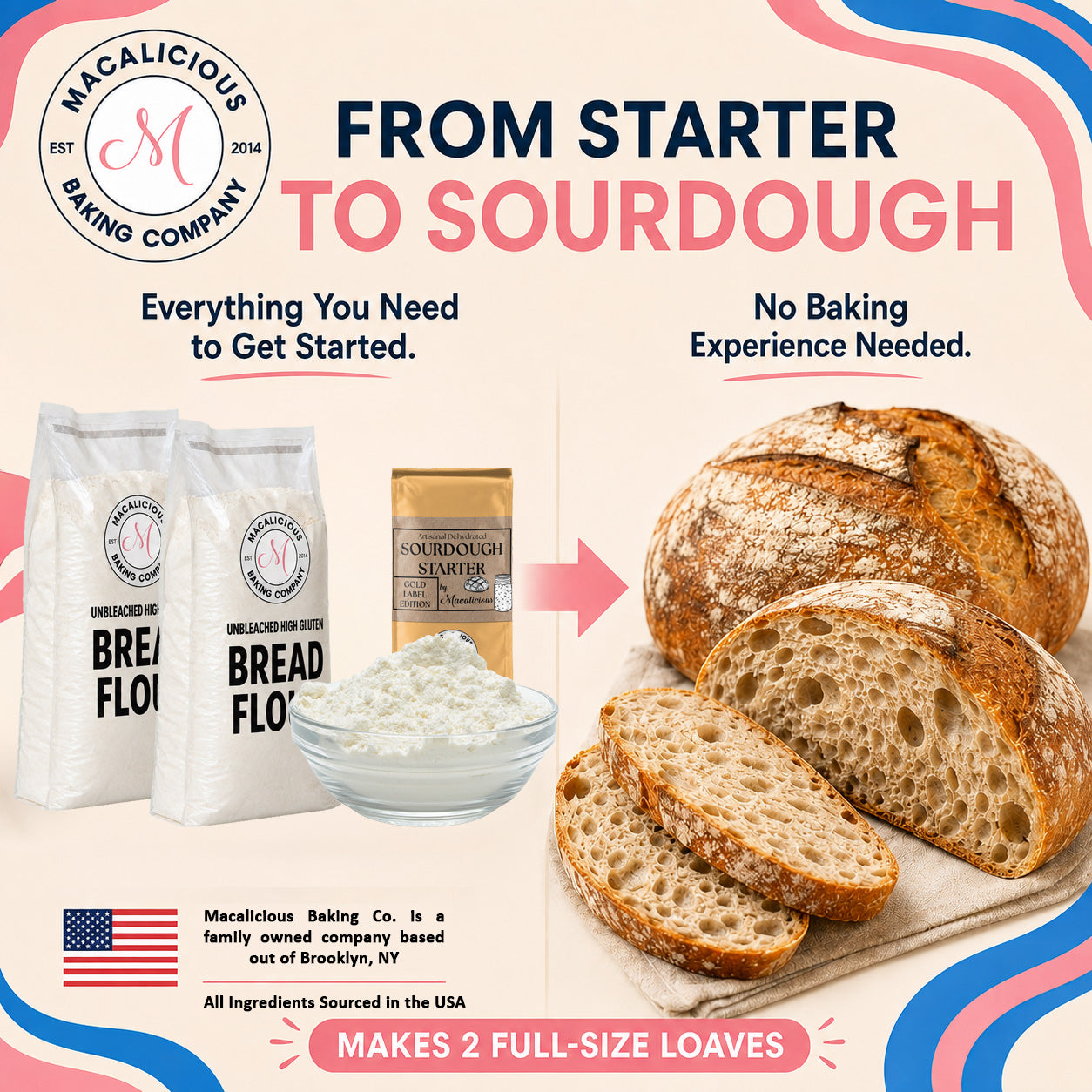 Macalicious Bake Your Own Sourdough Kit includes Flour, Starter & all Tools