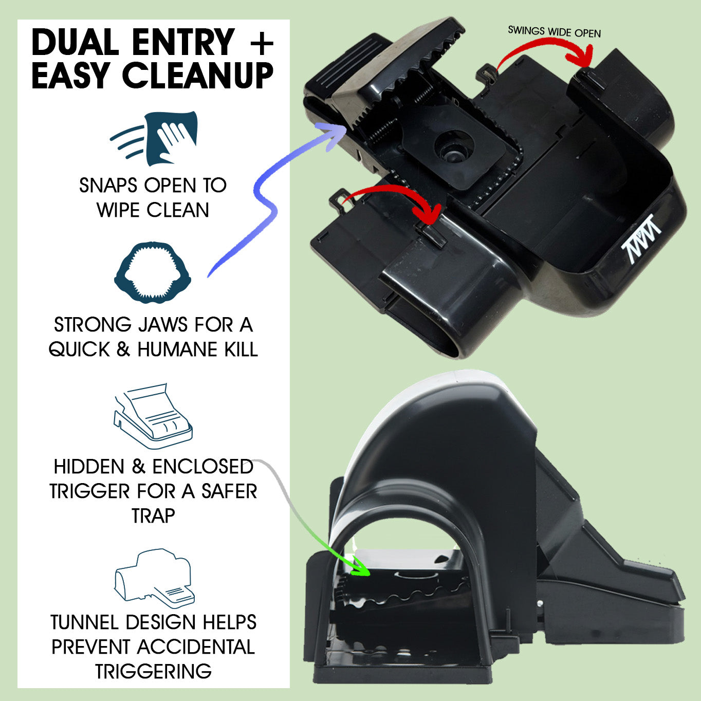 W4W Dual-Entry Rat Trap - Enclosed Tunnel Helps Reduce Accidental Triggering, Guides Rats, Mice & Chipmunks - Quick-Kill Snap Design - Hides Catch for Easy Disposal - Indoor/Outdoor - Reusable