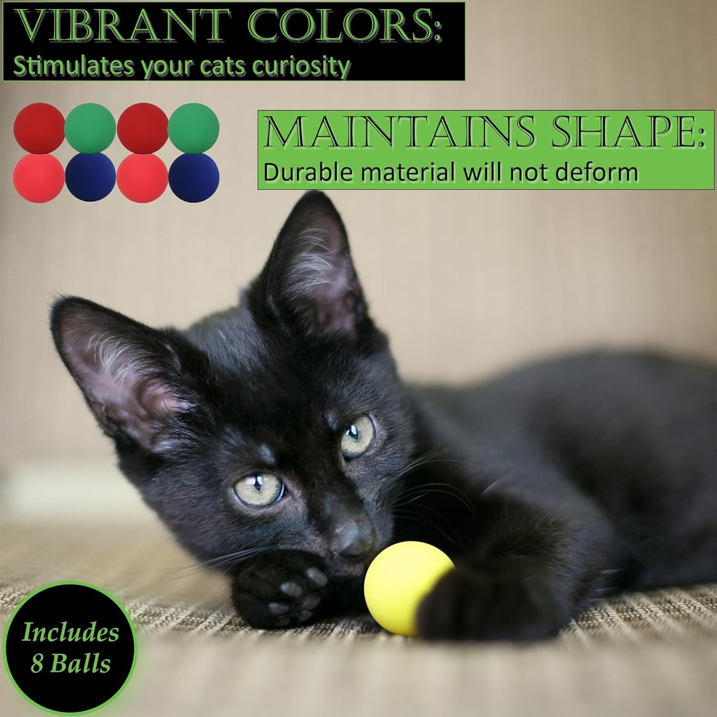 W4W Durable Cat Balls 8 Pack - Interactive Cat Ball Toy - Perfect for Playtime and Chewing Toys