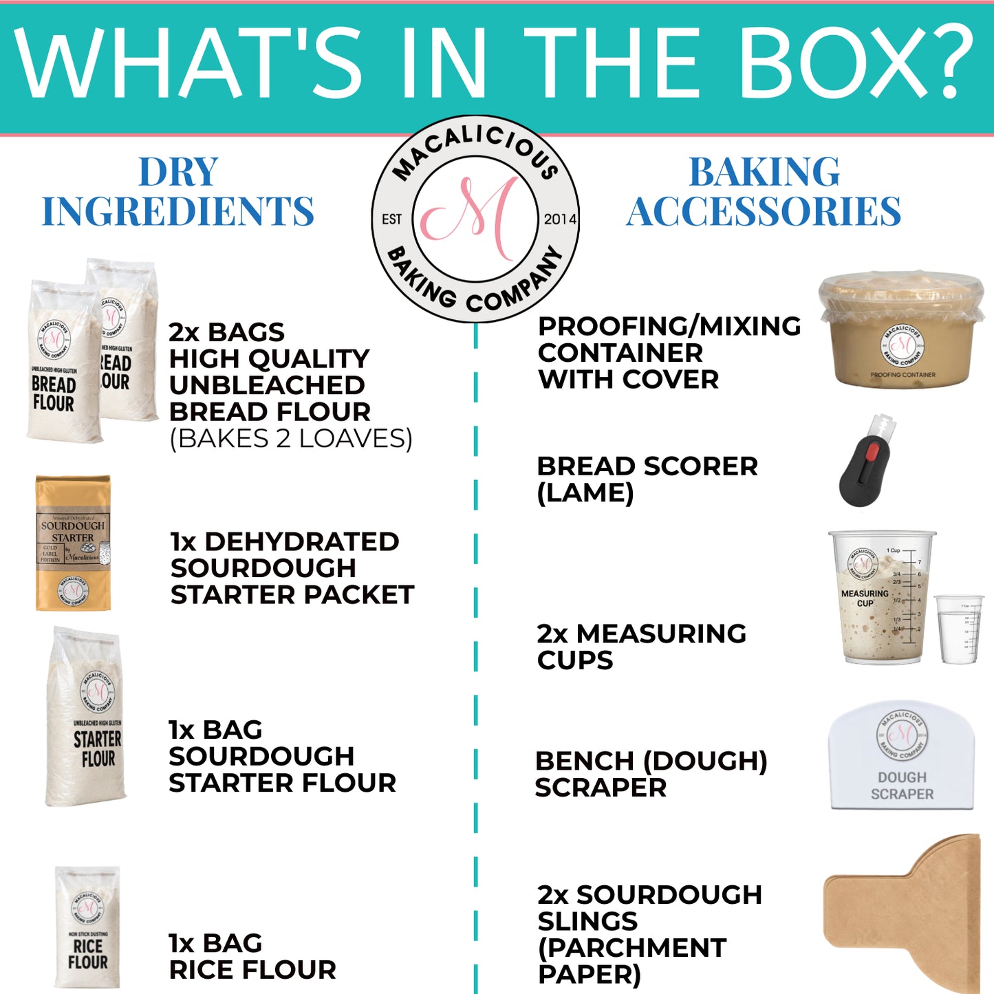 Macalicious Bake Your Own Sourdough Kit includes Flour, Starter & all Tools