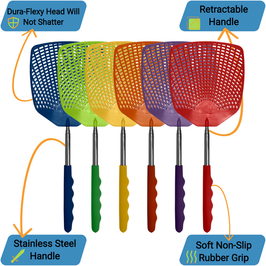 #original_alt_text# - Bug & Fly Swatter – Retractable Extra Long Extendable Handle 6 Pack Fly Swatters – Indoor/Outdoor – Pest Control flyswatter - TempleTape.com