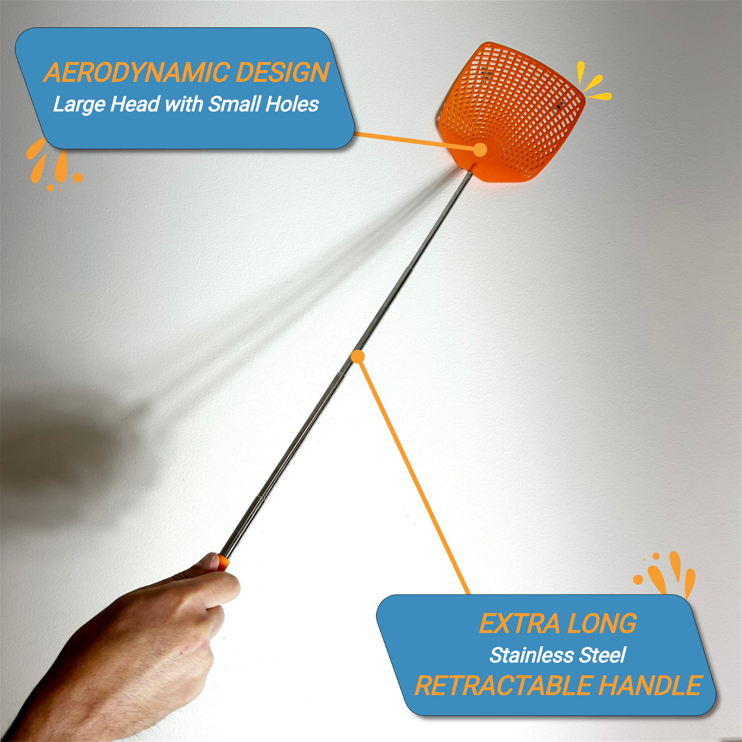 Fly Whacker Bug & Fly Swatter – Retractable Extra Long Extendable Handle 6 Pack Fl ...