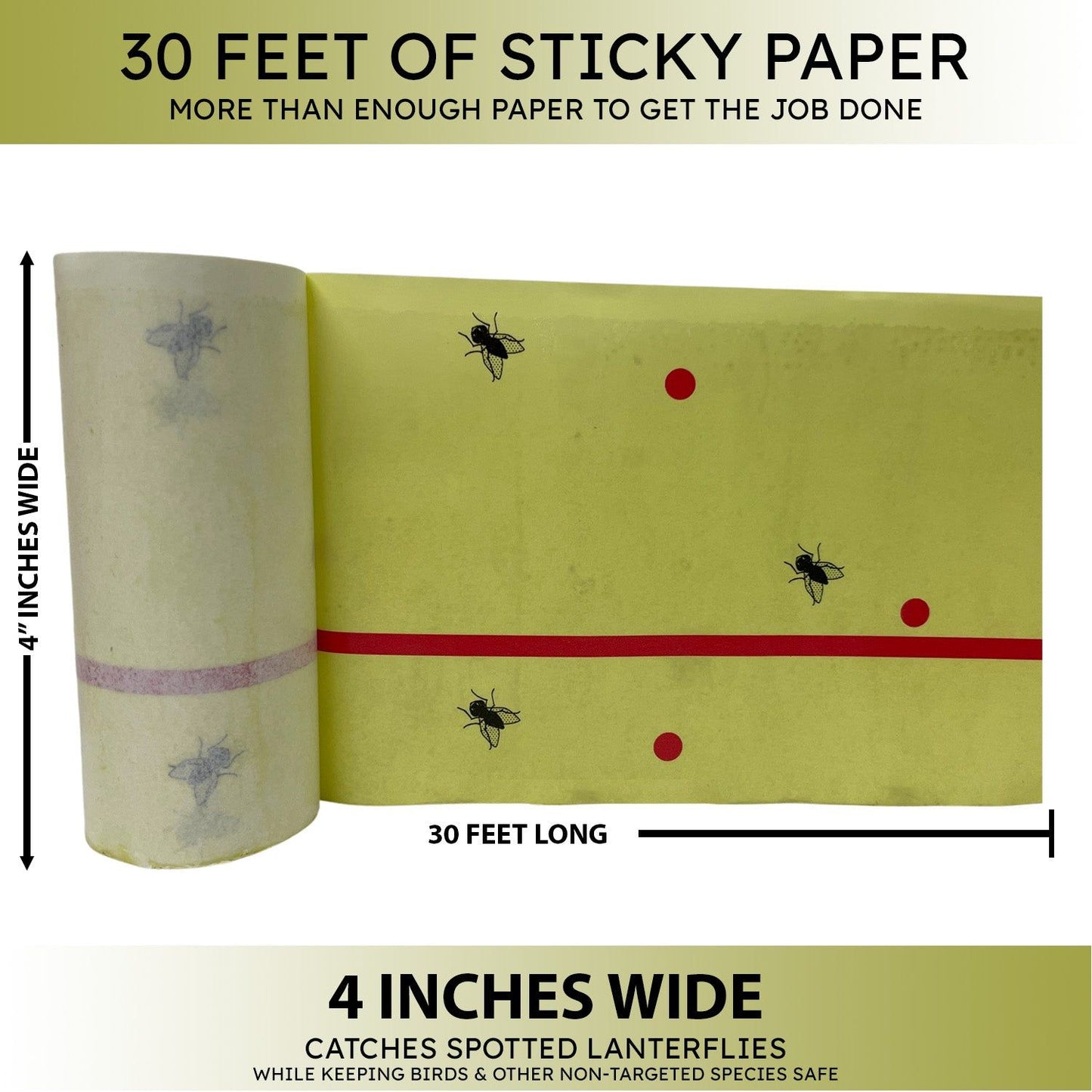 Spotted Lantern Fly Tree Trap - 4 Rolls (30 Feet Each Roll) - Lanternfly Tree Tape Creates a Sticky Barrier Protecting Trees from Harmful Insects - Non-Toxic - W4W Products 