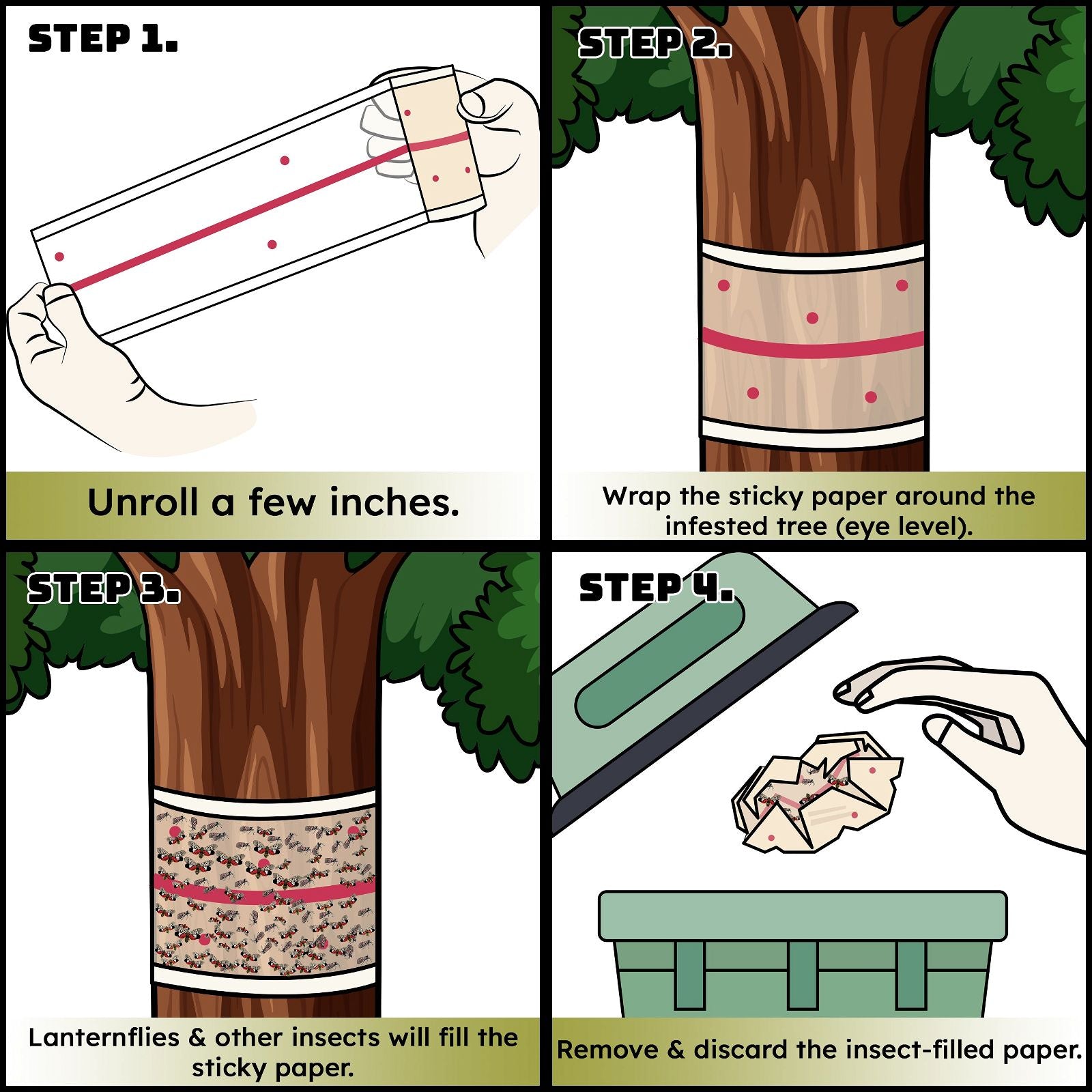 Spotted Lantern Fly Tree Trap - 4 Rolls (30 Feet Each Roll) - Lanternf ...