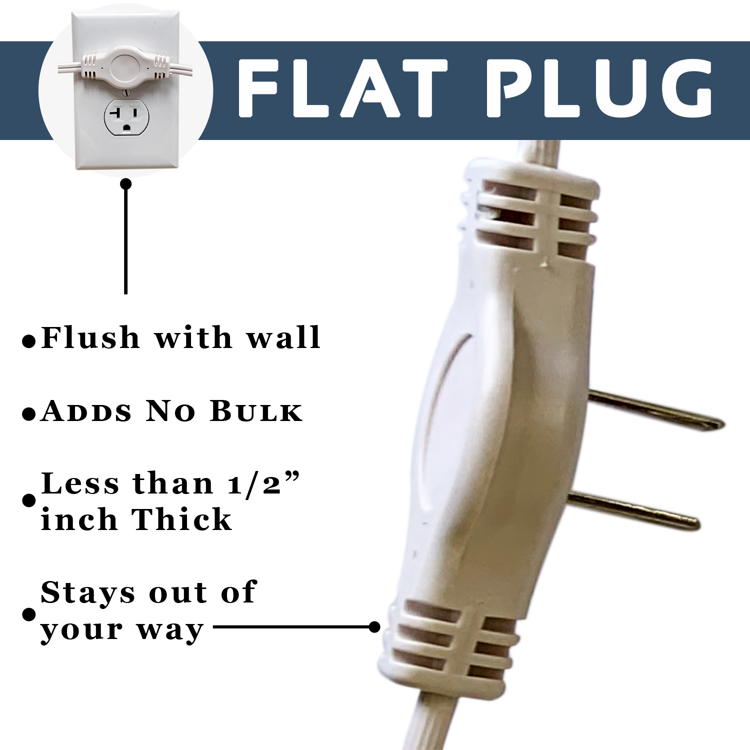 Twin Head Double Extension Cord for Home Office & Behind the Bed & Sofa (USA only) - W4W Products 