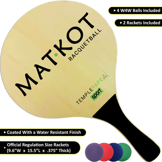W4W Kadima Beach Paddle Ball Racket Set - Bundle Pack Includes 4 Balls & 2 Paddles - Natural - Ages 15+ - W4W Products 