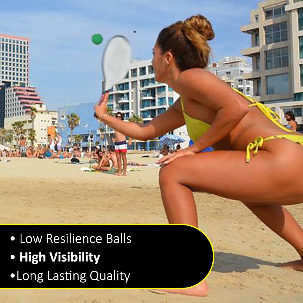 W4W Kadima Beach Paddle Ball Racket Set - Bundle Pack Includes 4 Balls & 2 Paddles - Natural - Ages 15+ - W4W Products 