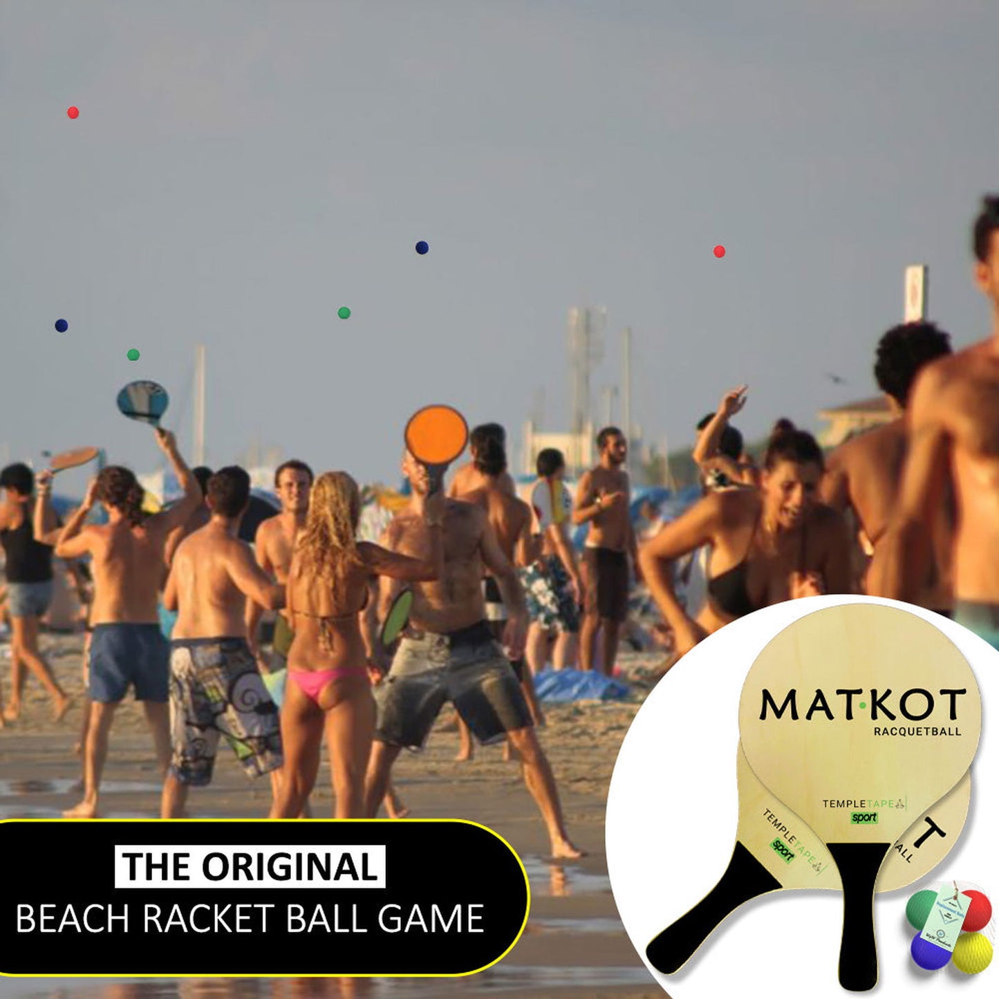 W4W Kadima Beach Paddle Ball Racket Set - Bundle Pack Includes 4 Balls & 2 Paddles - Natural - Ages 15+ - W4W Products 